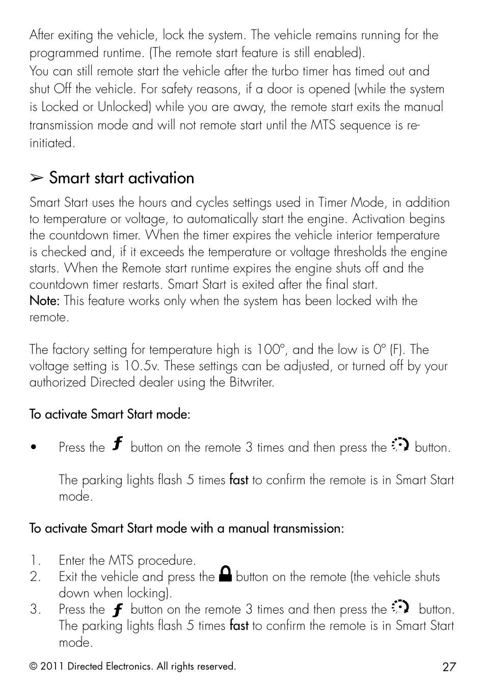 Smart start activation | Directed Electronics 1.3X User Manual | Page 35 / 52