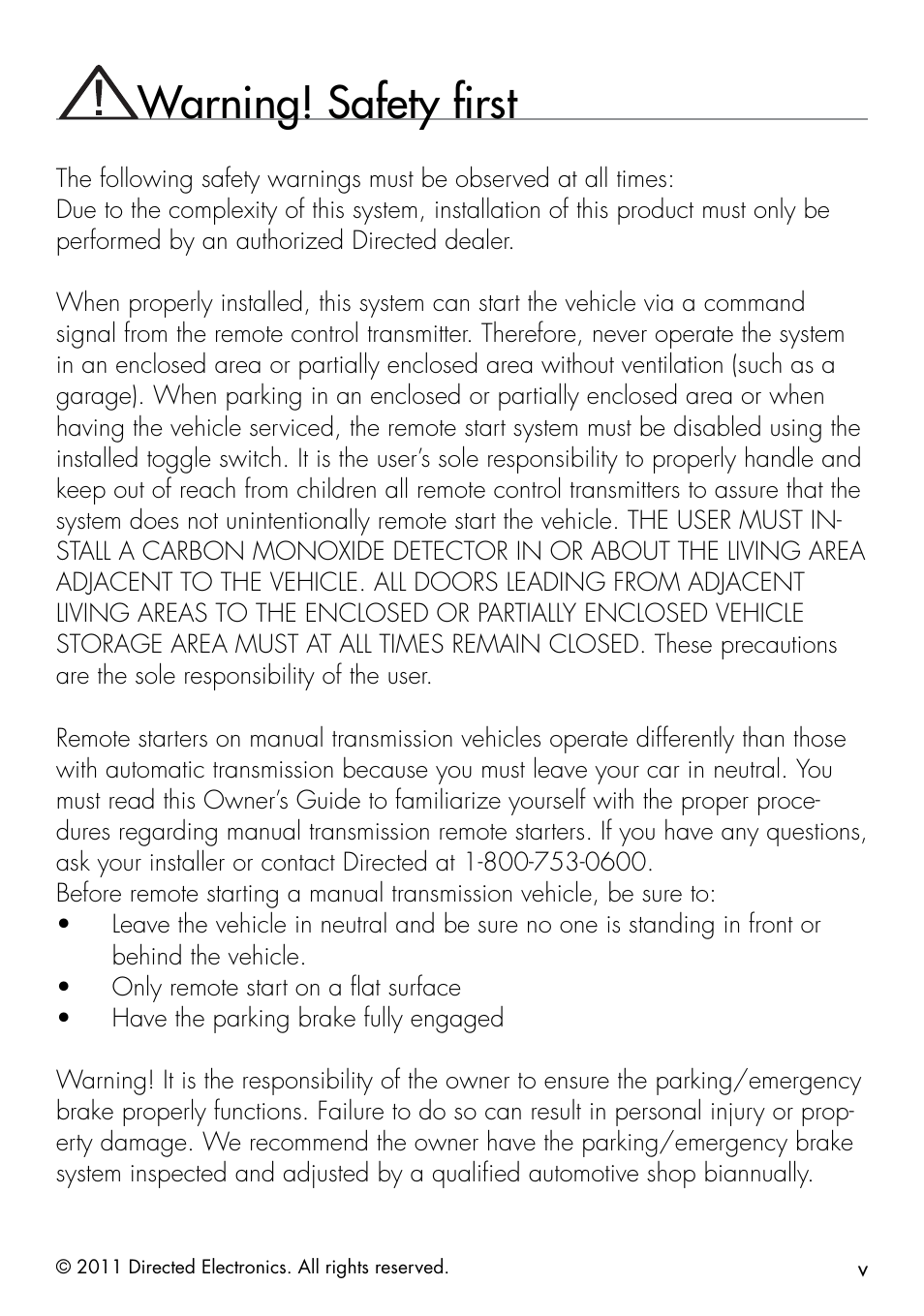 Warning! safety first | Directed Electronics 1.3X User Manual | Page 7 / 52