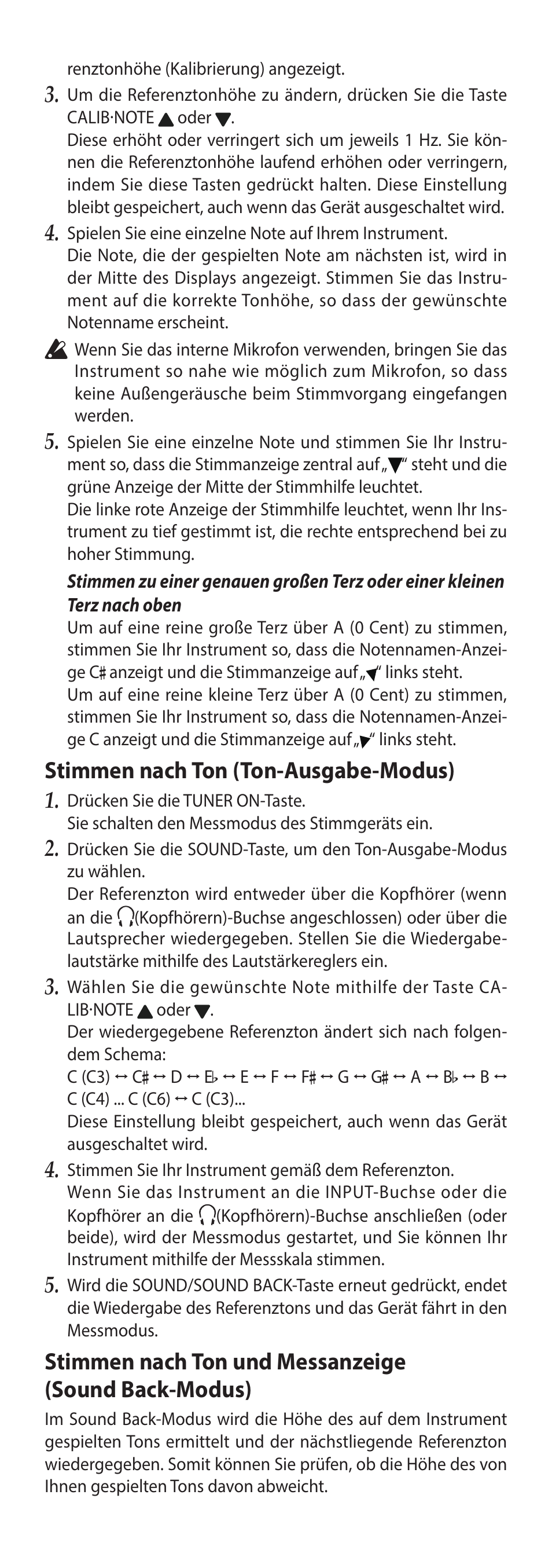 Stimmen nach ton (ton-ausgabe-modus) | KORG TM-60 Combo Tuner Metronome (White) User Manual | Page 17 / 33