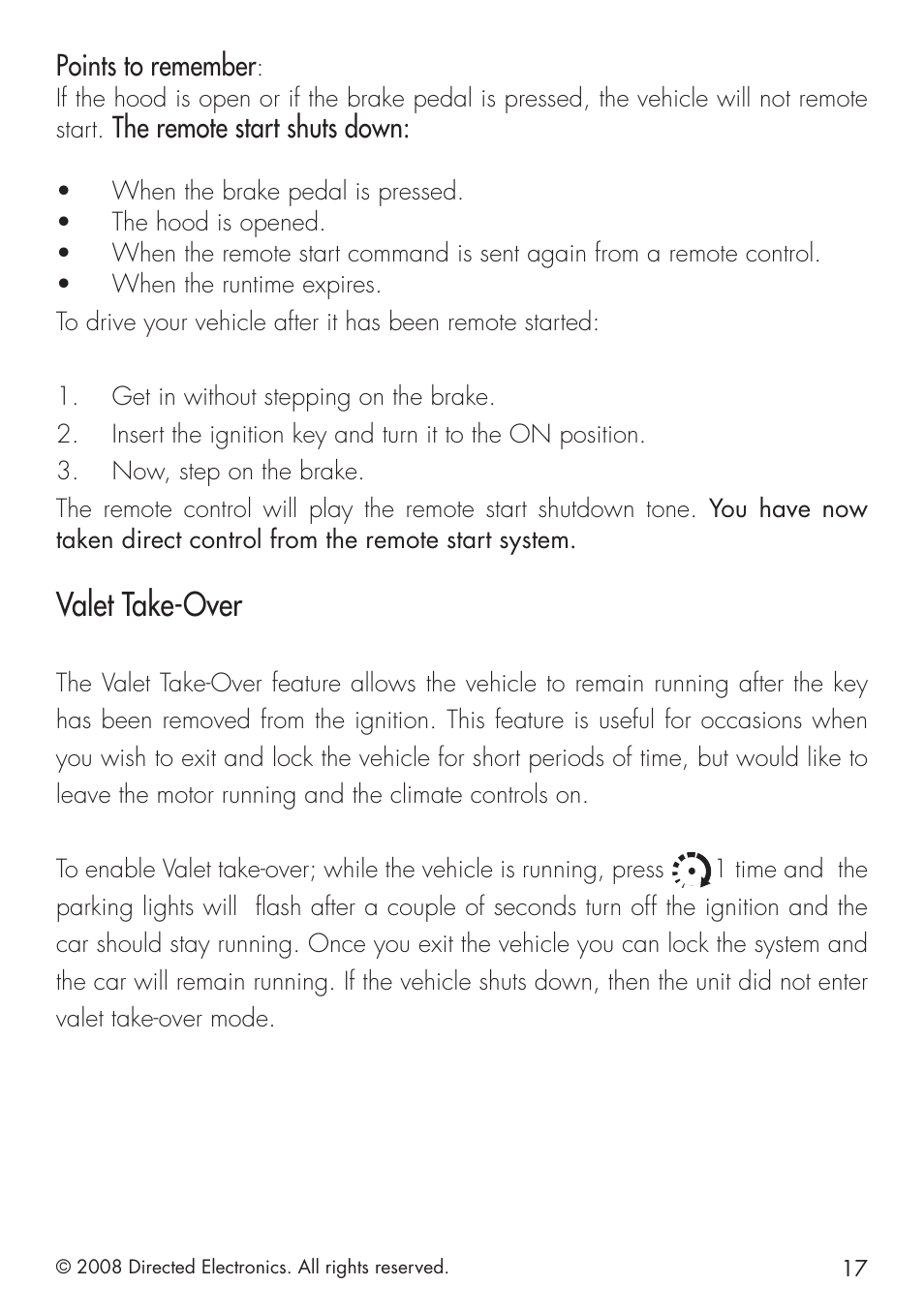 Valet take-over | Directed Electronics 20.7 User Manual | Page 17 / 52