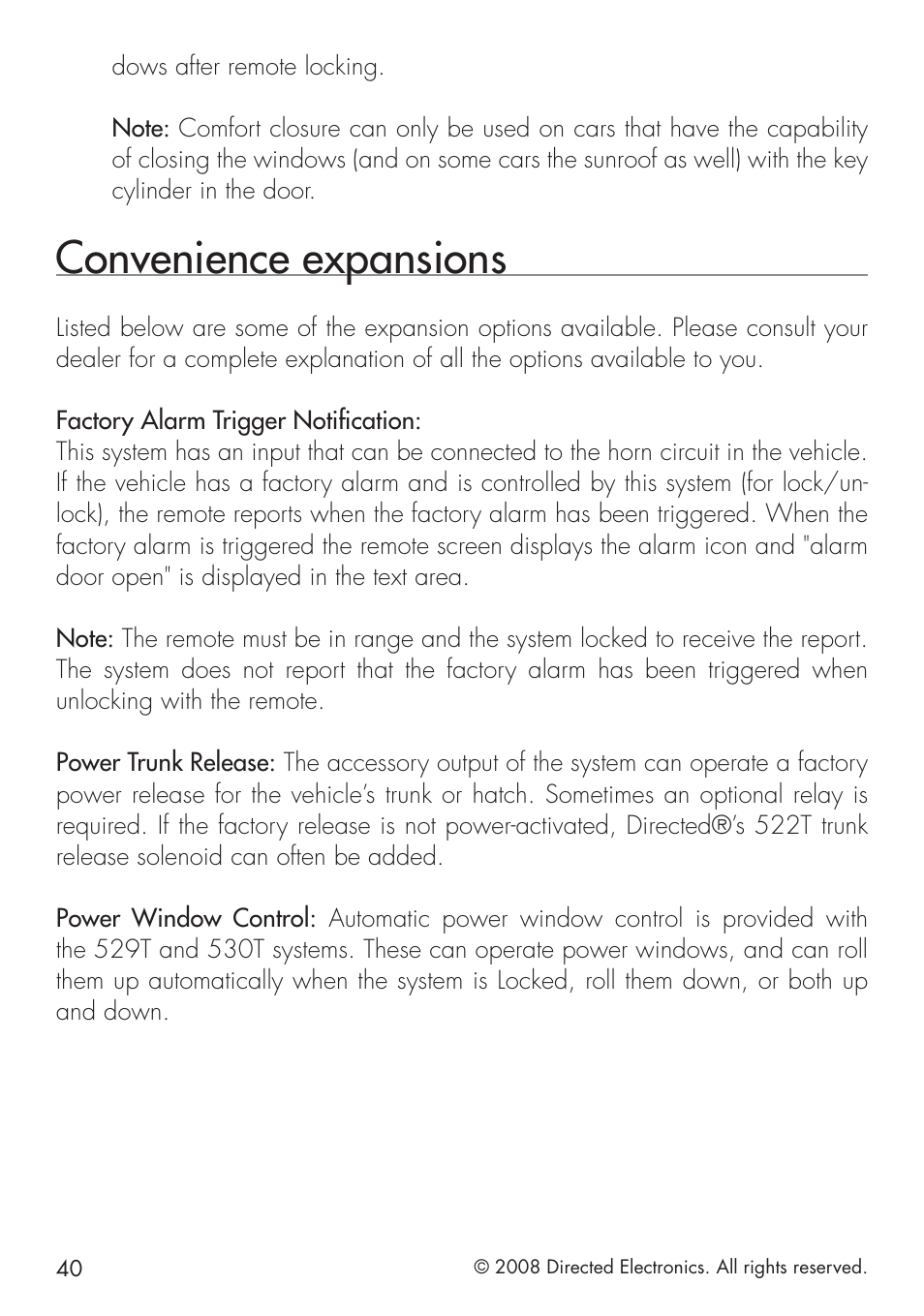 Convenience expansions | Directed Electronics 20.7 User Manual | Page 40 / 52