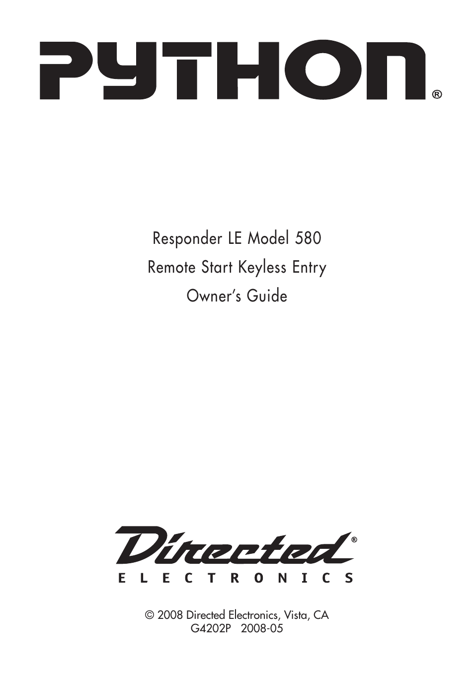 Directed Electronics 580 User Manual | 44 pages