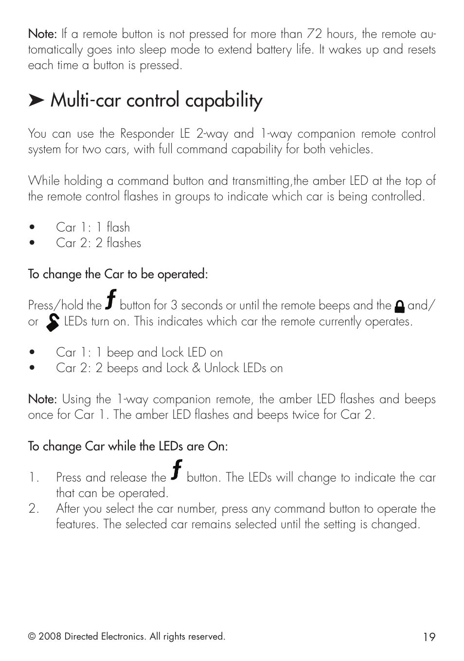 Multi-car control capability | Directed Electronics 580 User Manual | Page 19 / 44