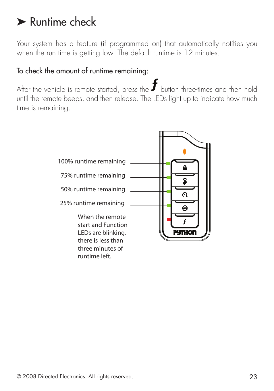 Runtime check | Directed Electronics 580 User Manual | Page 23 / 44