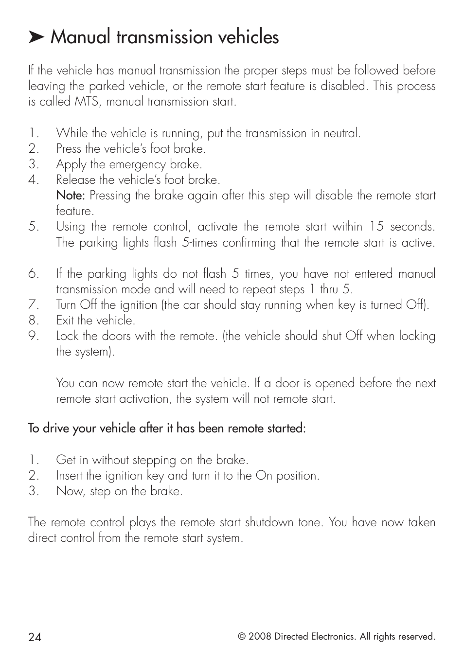 Manual transmission vehicles | Directed Electronics 580 User Manual | Page 24 / 44