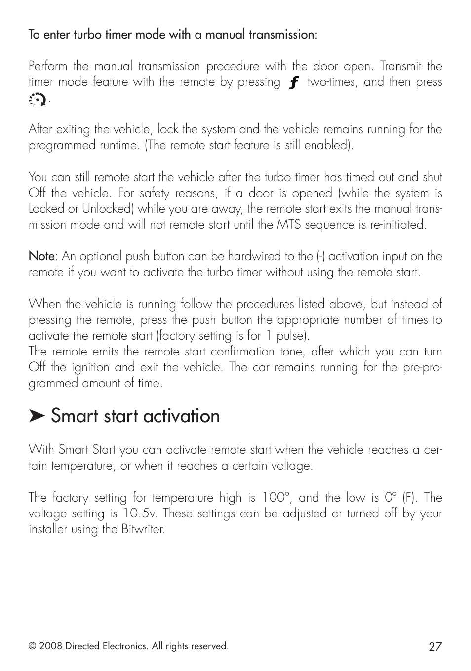 Smart start activation | Directed Electronics 580 User Manual | Page 27 / 44
