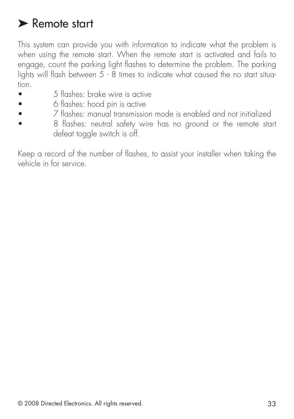 Remote start | Directed Electronics 580 User Manual | Page 33 / 44