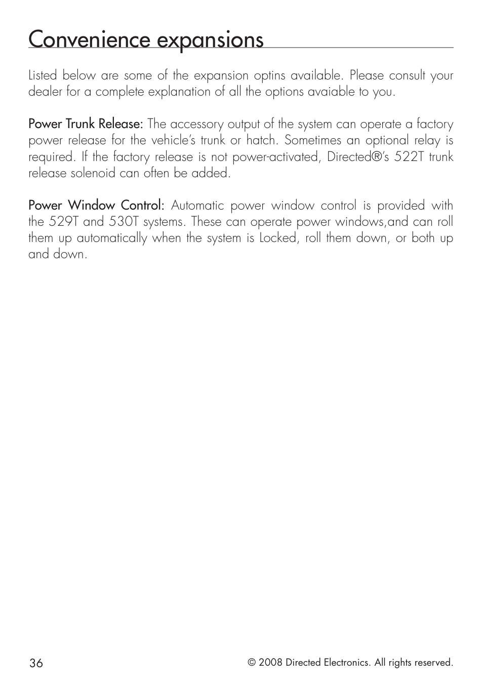 Convenience expansions | Directed Electronics 580 User Manual | Page 36 / 44