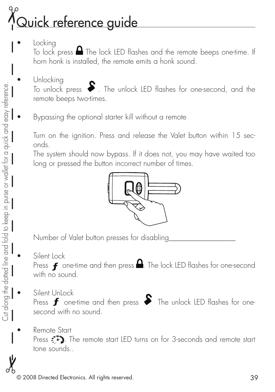 Quick reference guide | Directed Electronics 580 User Manual | Page 39 / 44