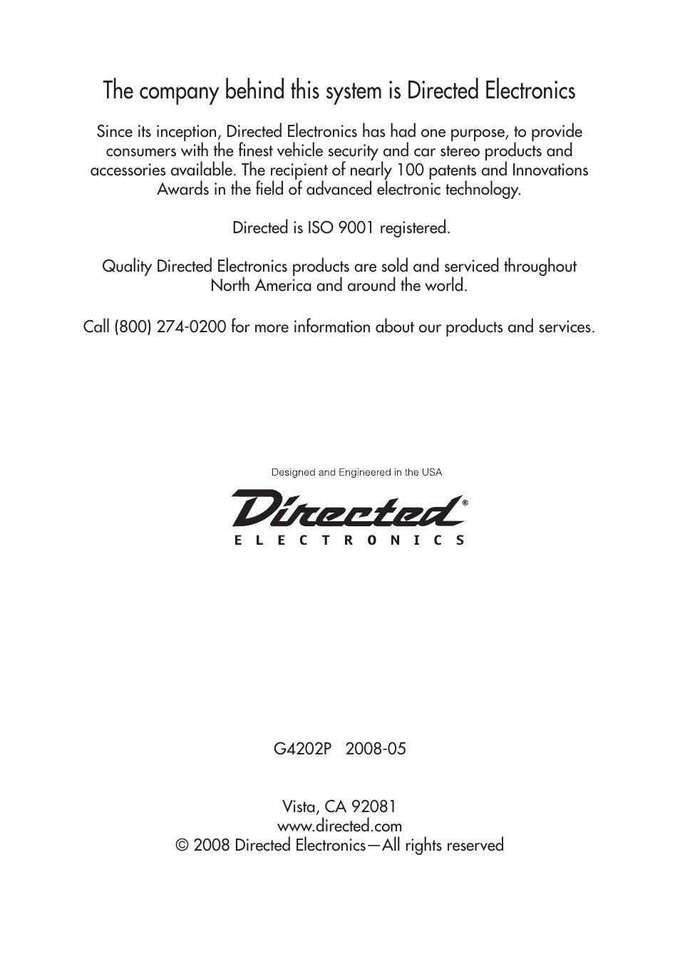 Directed Electronics 580 User Manual | Page 44 / 44