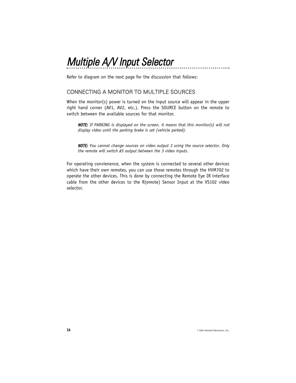 Directed Electronics HVM702 User Manual | Page 14 / 20