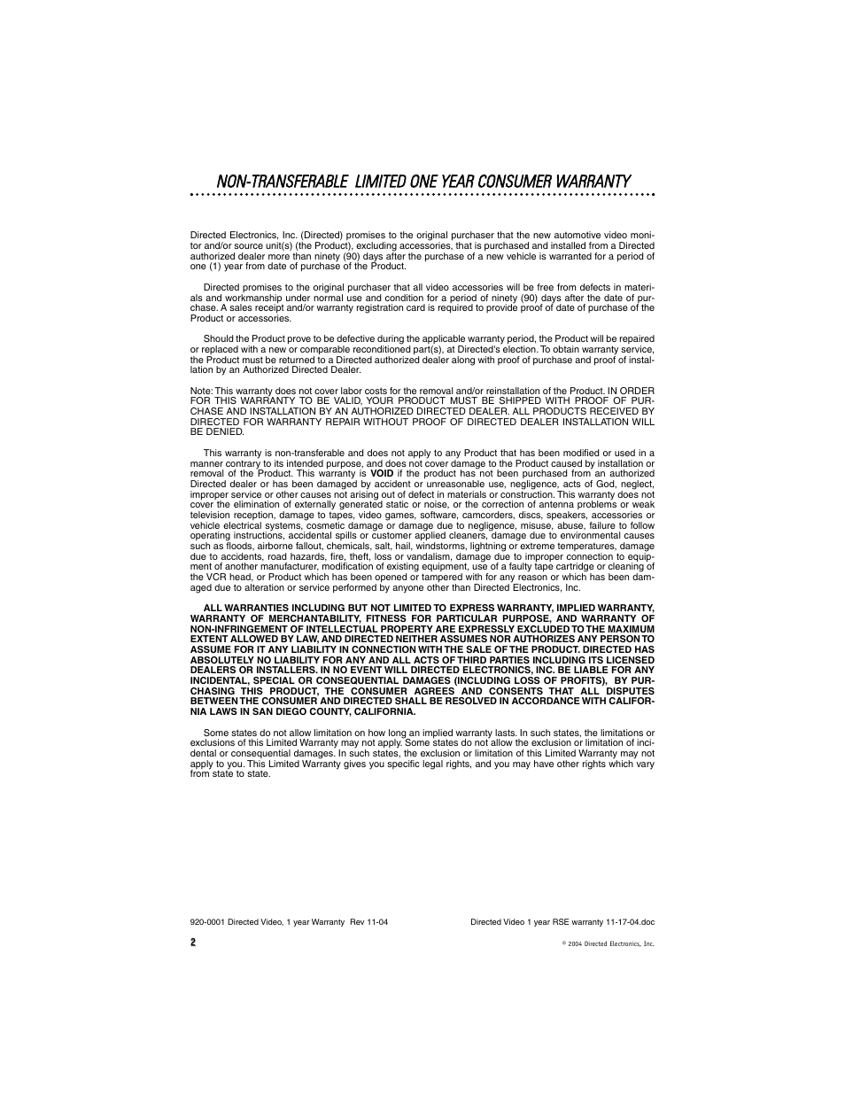 Directed Electronics HVM702 User Manual | Page 2 / 20