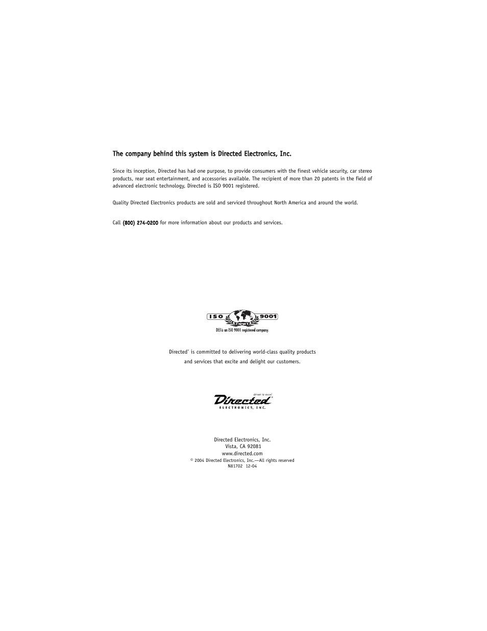 Directed Electronics HVM702 User Manual | Page 20 / 20