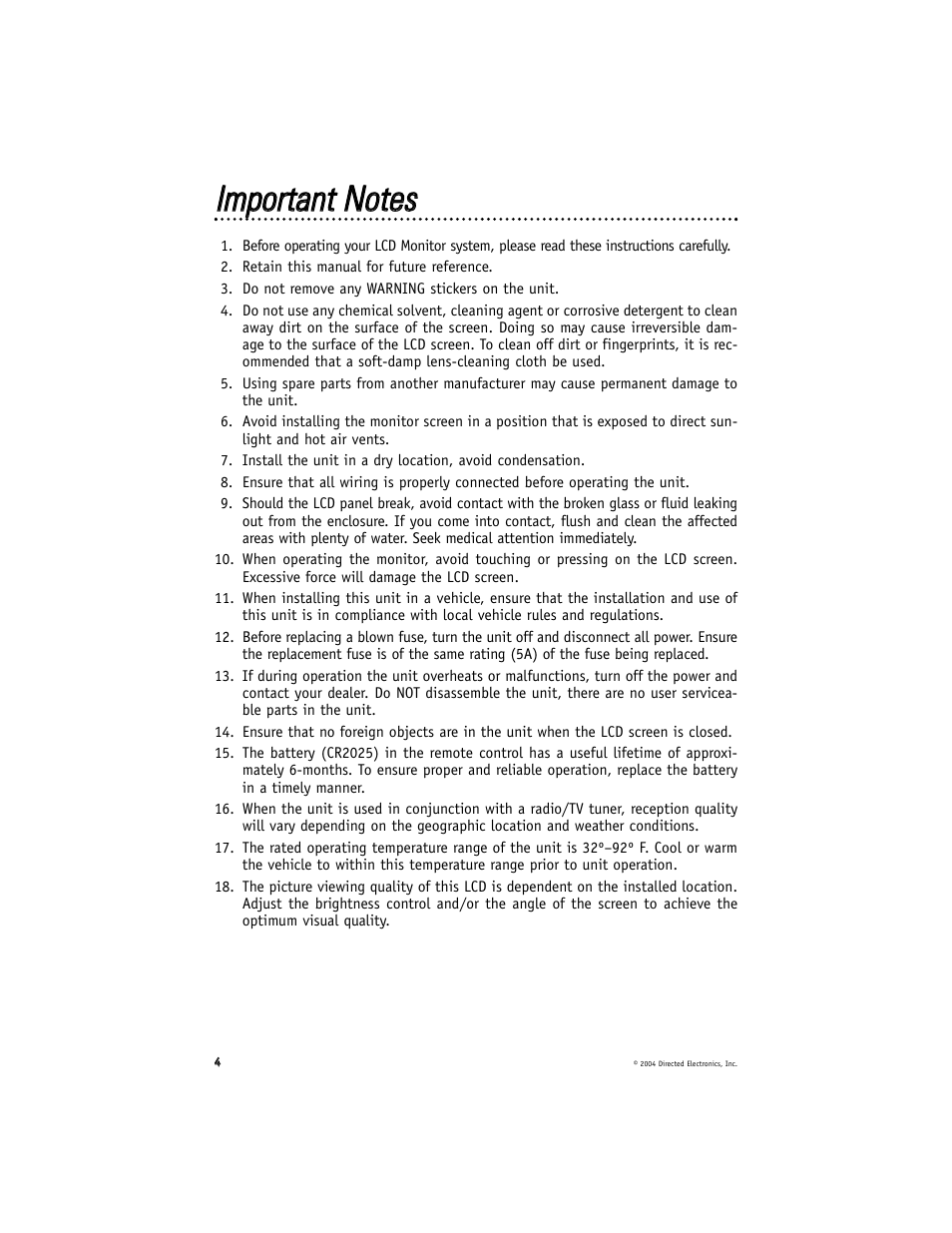 Iim mppoorrttaanntt n nootteess | Directed Electronics HVM702 User Manual | Page 4 / 20
