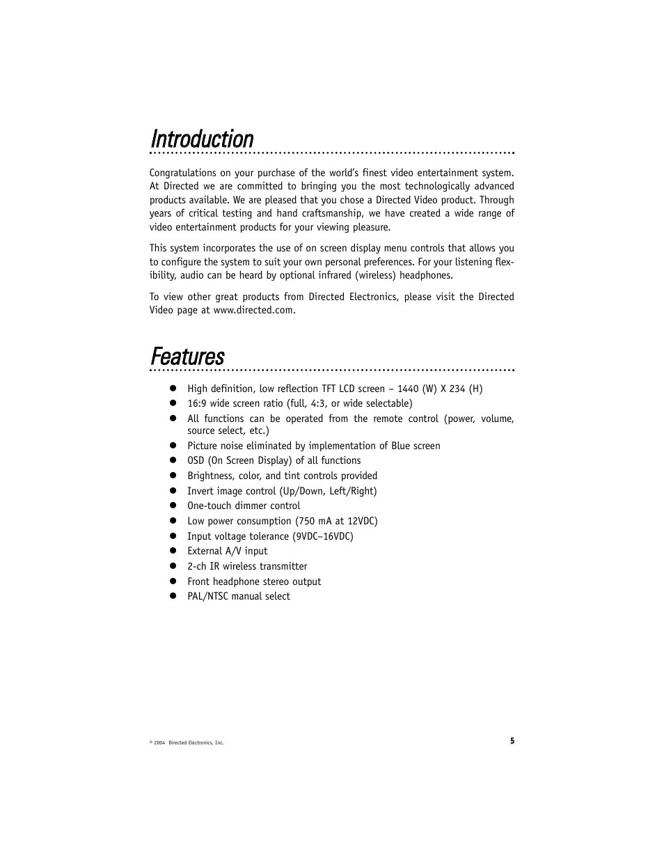 Iinnttrroodduuccttiioonn, Ffeeaattuurreess | Directed Electronics HVM702 User Manual | Page 5 / 20