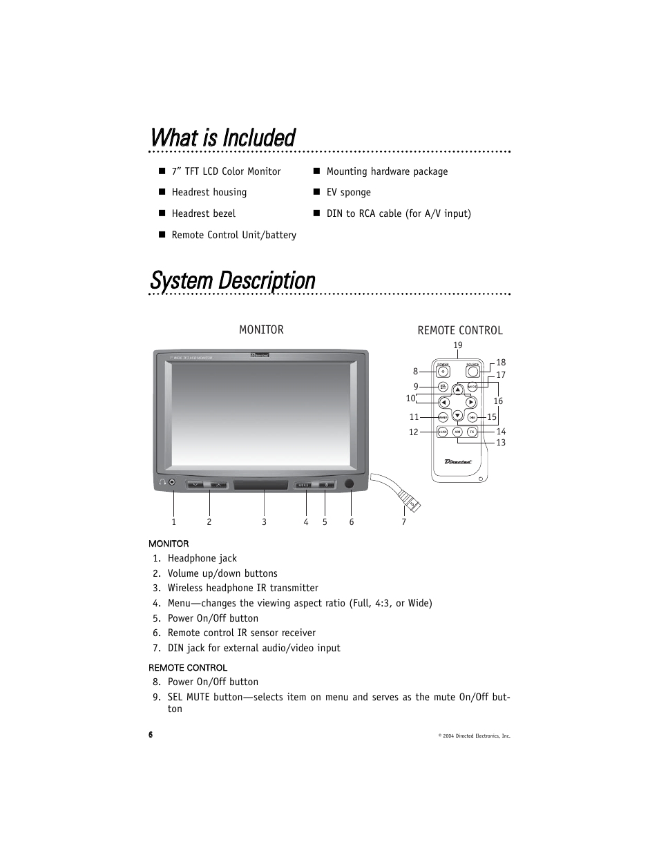 Wwhhaatt iiss iinncclluuddeedd, Ssyysstteem m d deessccrriippttiioonn | Directed Electronics HVM702 User Manual | Page 6 / 20