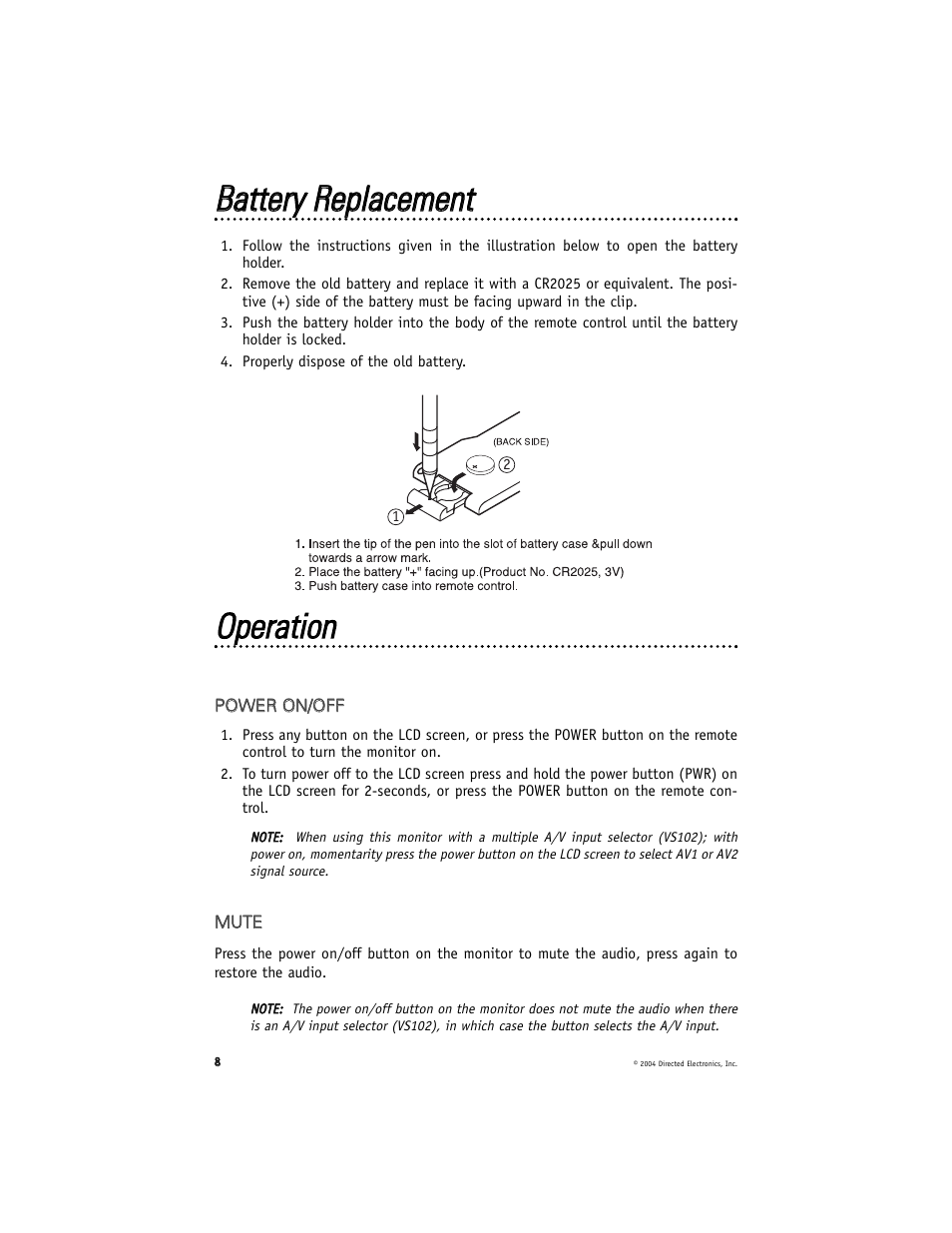 Ooppeerraattiioonn | Directed Electronics HVM702 User Manual | Page 8 / 20