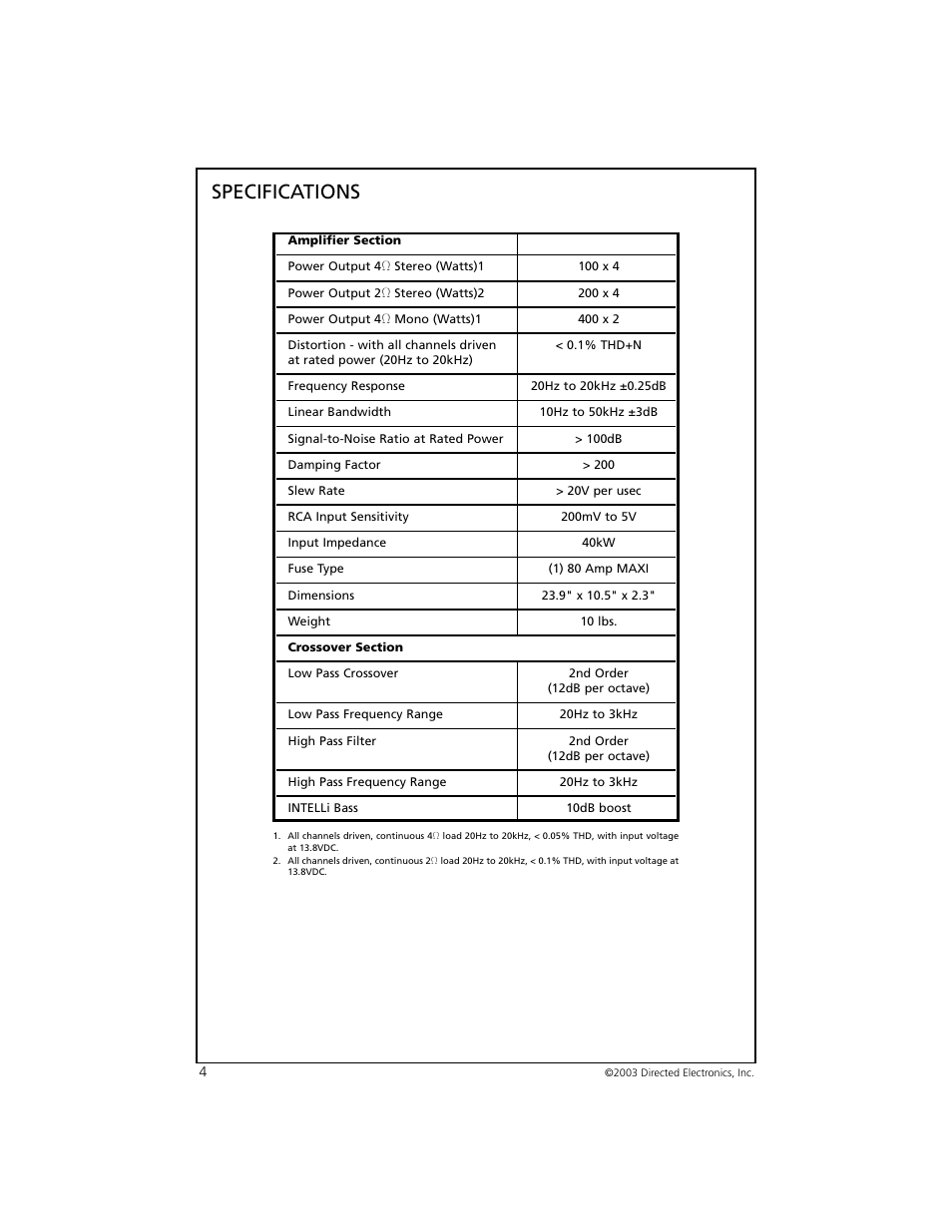 Specifications | Directed Electronics ORION 8004 User Manual | Page 5 / 18