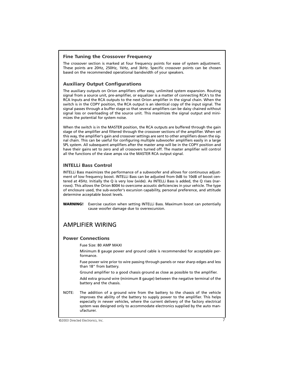 Amplifier wiring | Directed Electronics ORION 8004 User Manual | Page 8 / 18