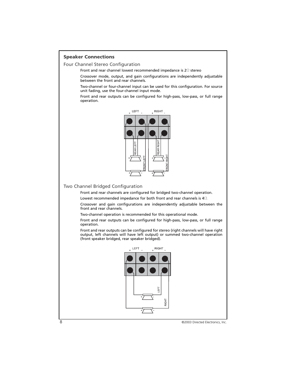 Two channel bridged configuration | Directed Electronics ORION 8004 User Manual | Page 9 / 18