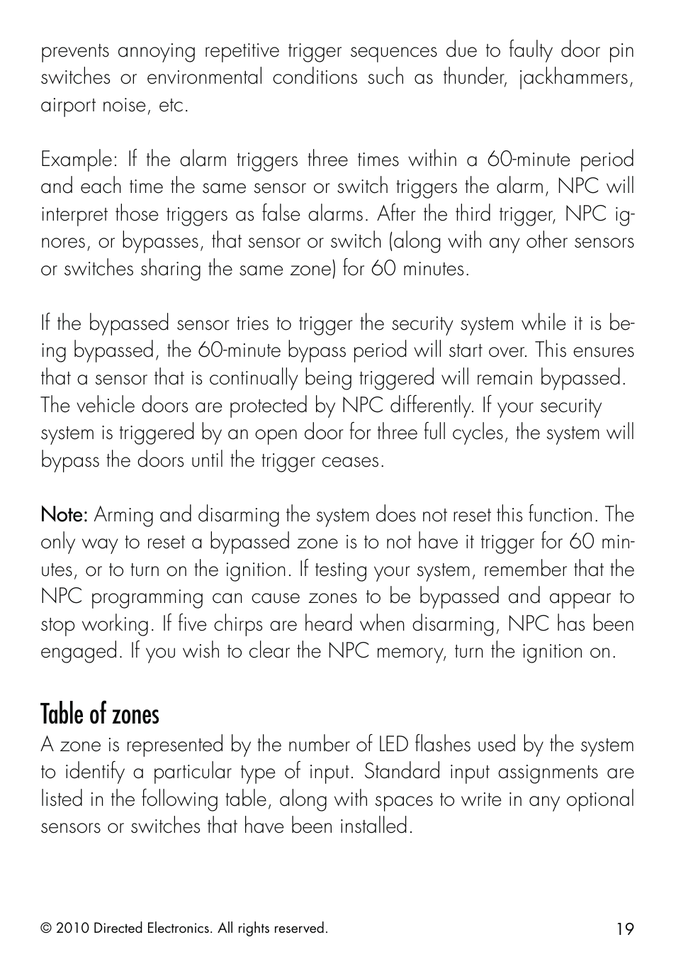 Table of zones | Directed Electronics SMARTSTART 5000 User Manual | Page 23 / 36