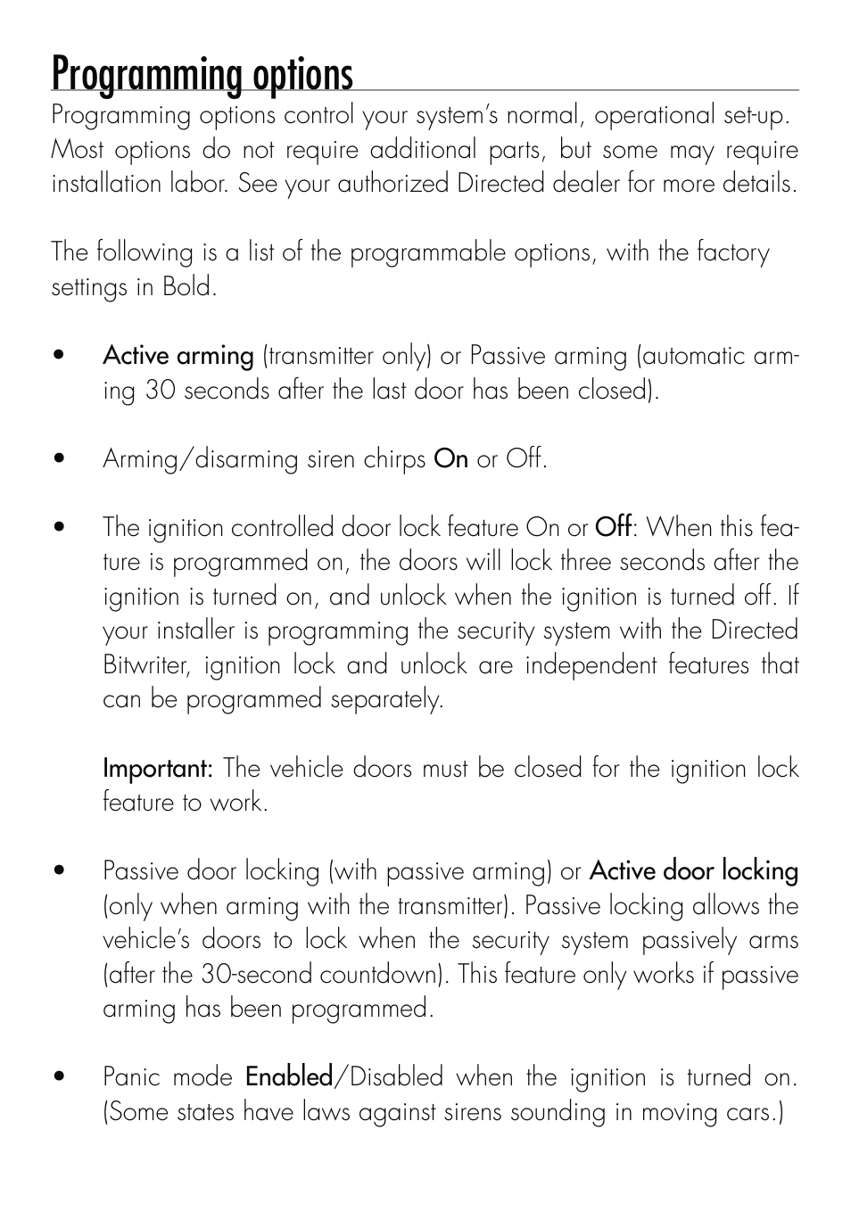 Programming options | Directed Electronics SMARTSTART 5000 User Manual | Page 25 / 36