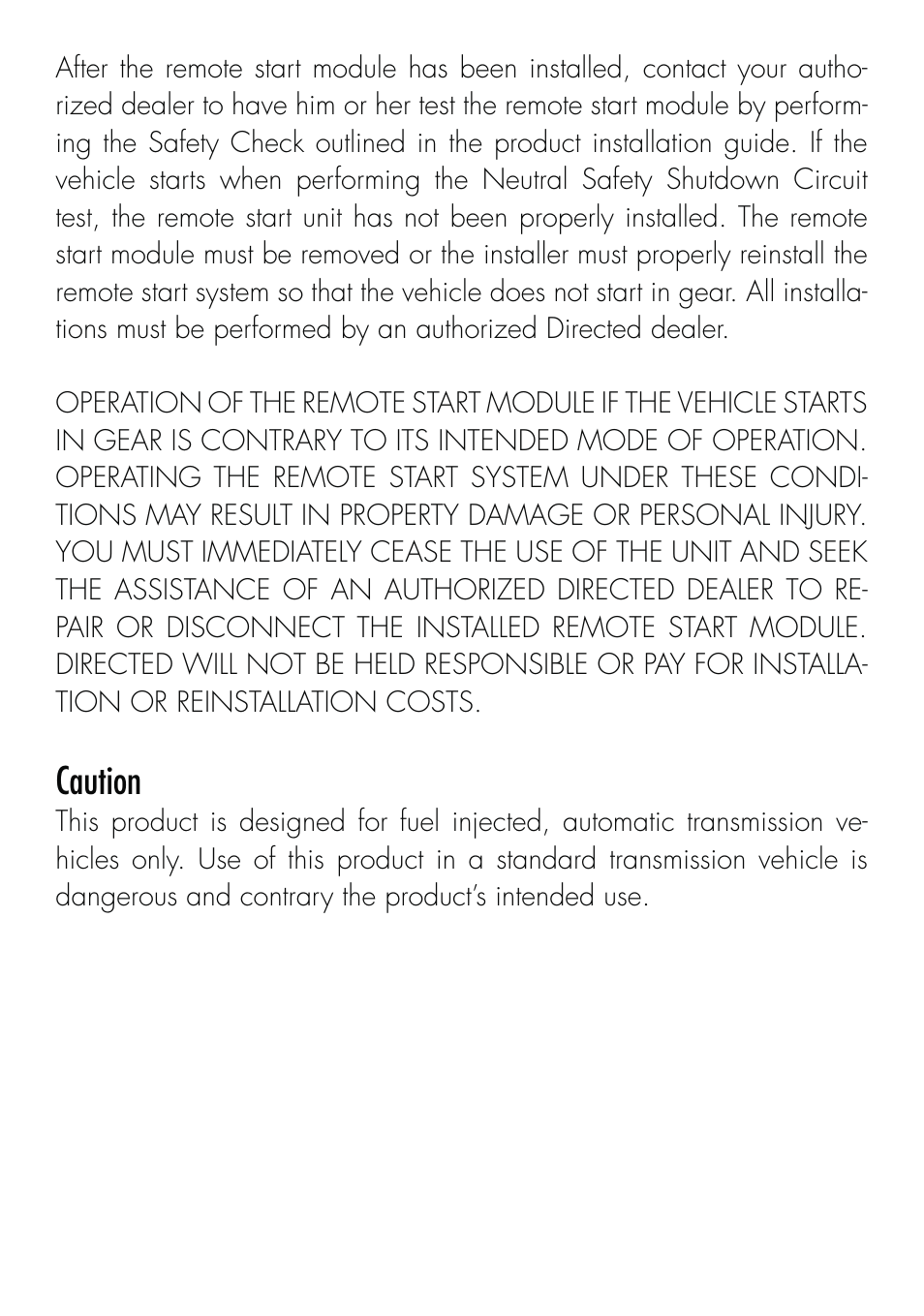 Caution | Directed Electronics SMARTSTART 5000 User Manual | Page 30 / 36