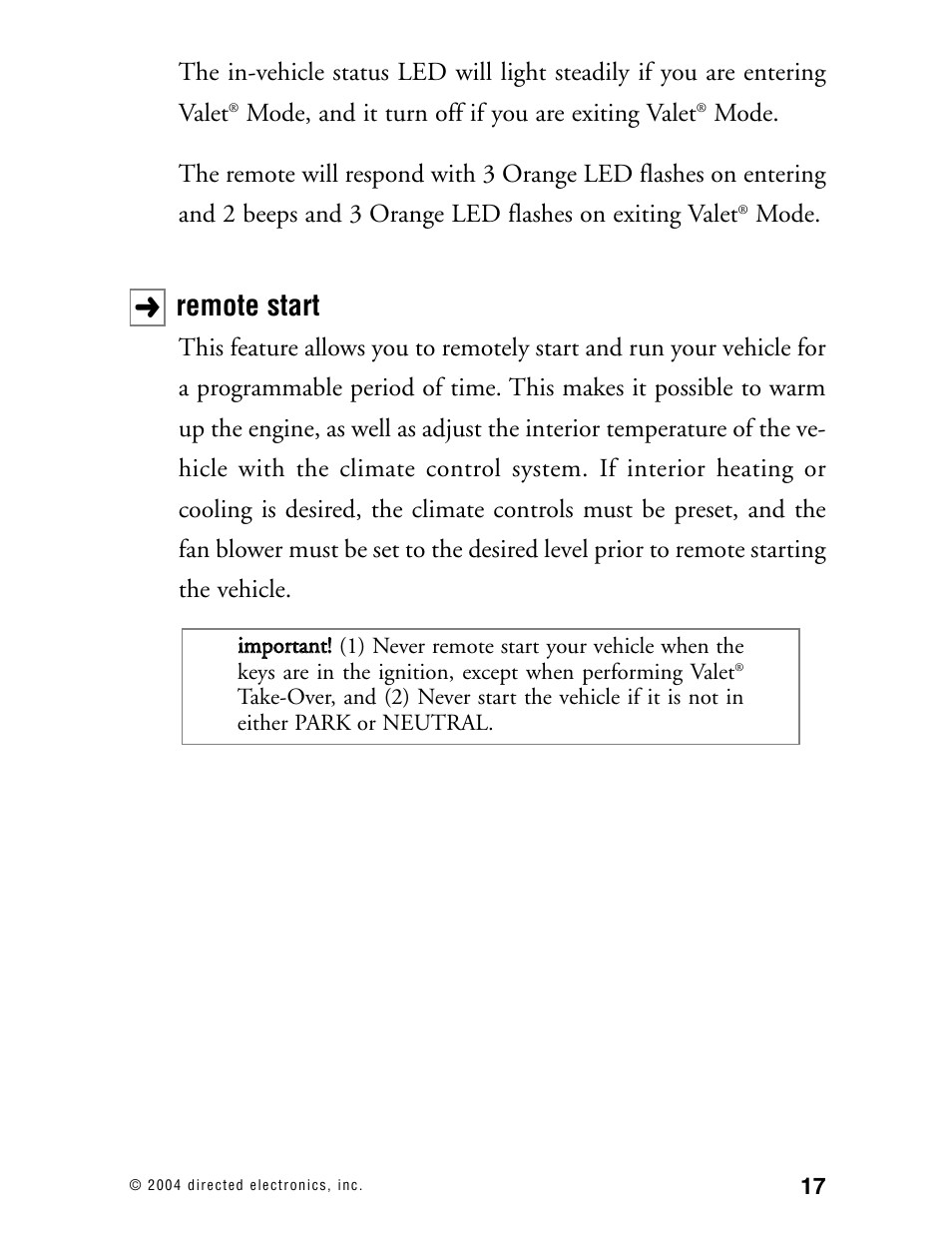 Remote start | Directed Electronics AMX 8.5 User Manual | Page 20 / 37