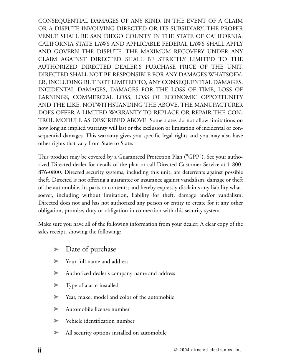 Date of purchase | Directed Electronics AMX 8.5 User Manual | Page 3 / 37