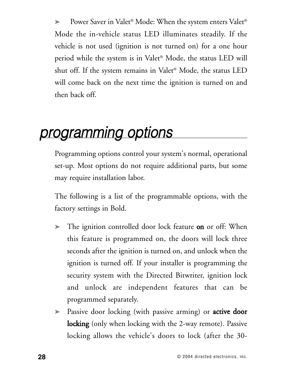 Pprro og grra am mm miin ng g o op pttiio on nss | Directed Electronics AMX 8.5 User Manual | Page 31 / 37