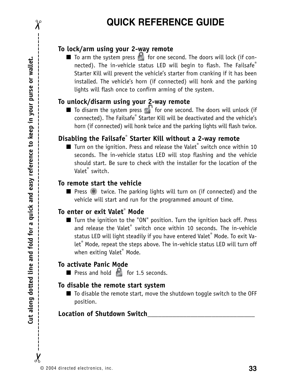 Quick reference guide | Directed Electronics AMX 8.5 User Manual | Page 36 / 37
