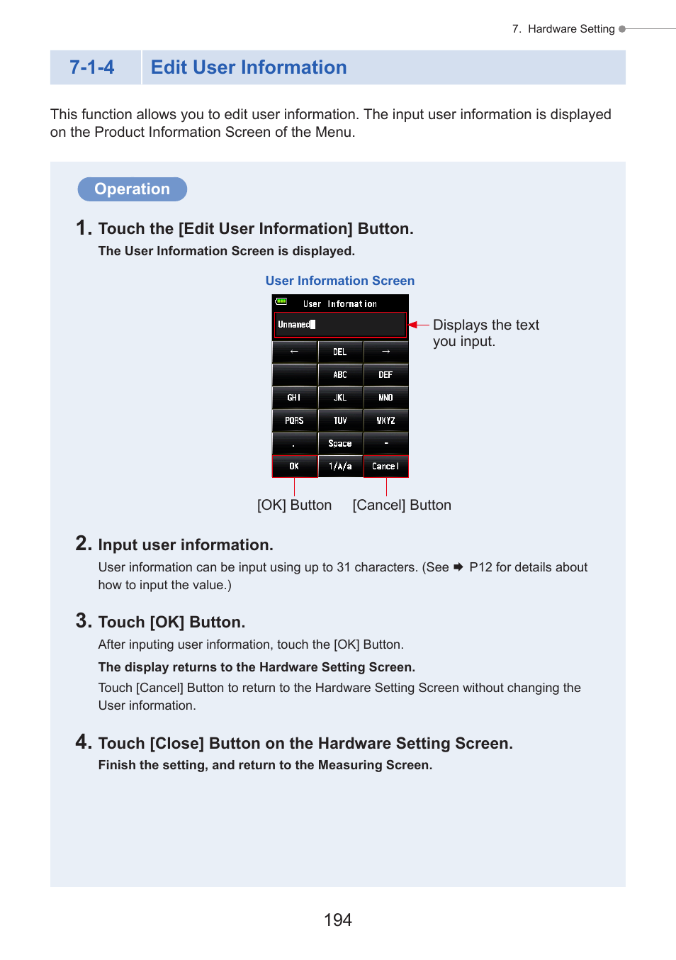 Edit user information, User information editing, P194) | 1-4 edit user information | Sekonic Speedmaster L-858D-U Light Meter User Manual | Page 208 / 223