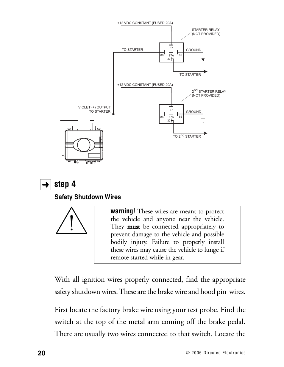 Step 4, Safety shutdown wires | Directed Electronics Ready Remote User Manual | Page 24 / 70