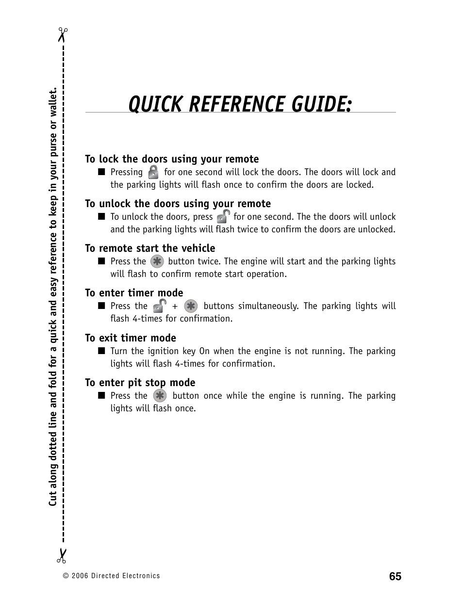 Quick reference guide | Directed Electronics Ready Remote User Manual | Page 69 / 70