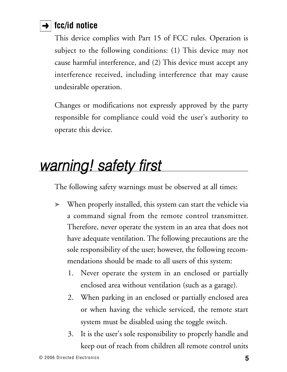 Wwa arrn niin ng g!! ssa affe ettyy ffiirrsstt | Directed Electronics Ready Remote User Manual | Page 9 / 70