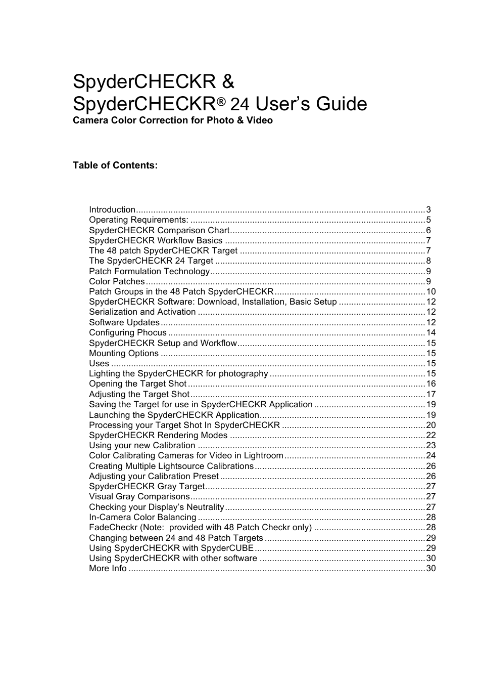 Spydercheckr & spydercheckr, User’s guide | Datacolor SpyderCHECKR Color Chand Calibration Tool for Digital Cameras User Manual | Page 2 / 30