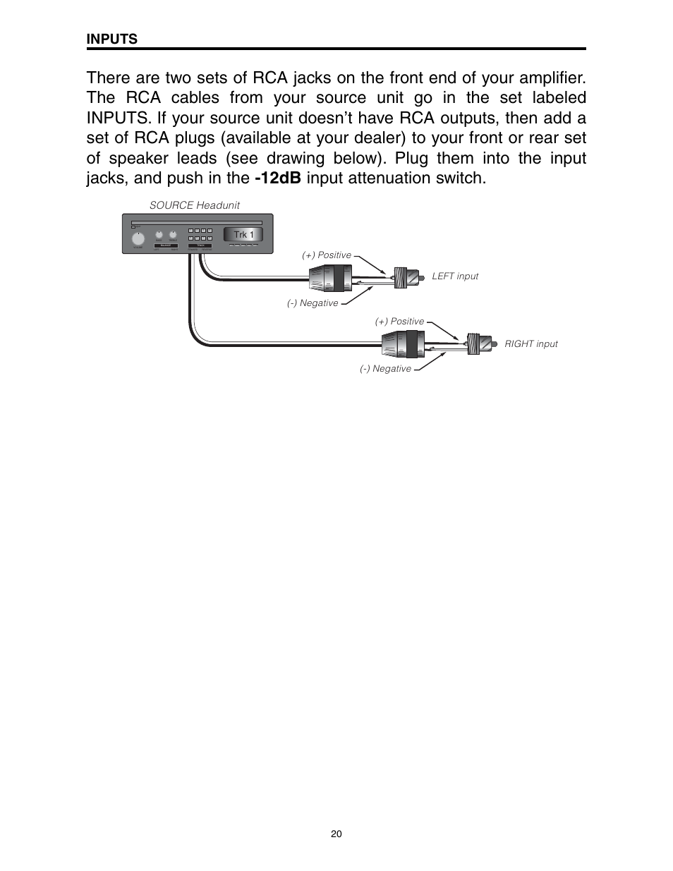 Inputs, Source headunit, Trk 1 | Directed Electronics A1200/4 User Manual | Page 21 / 30