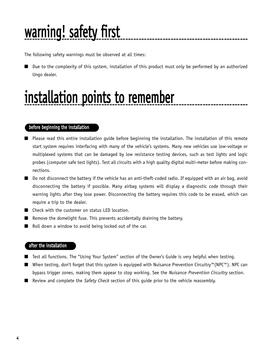 Wwaarrnniinngg!! ssaaffeettyy ffiirrsstt | Directed Electronics S660 User Manual | Page 4 / 40