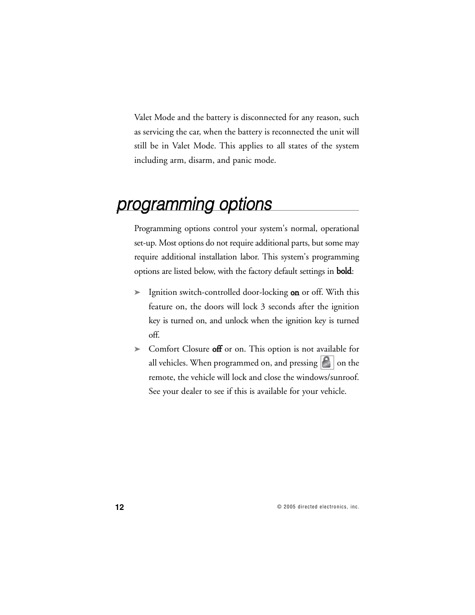 Pprro og grra am mm miin ng g o op pttiio on nss | Directed Electronics 211HV User Manual | Page 13 / 19