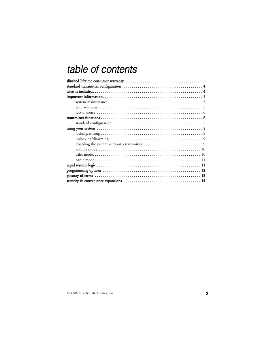 Tta ab blle e o off c co on ntte en nttss | Directed Electronics 211HV User Manual | Page 4 / 19