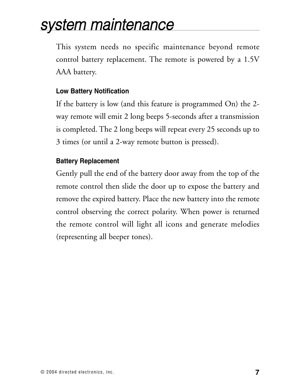 Ssyysstte em m m ma aiin ntte en na an nc ce e | Directed Electronics 130XV User Manual | Page 11 / 52