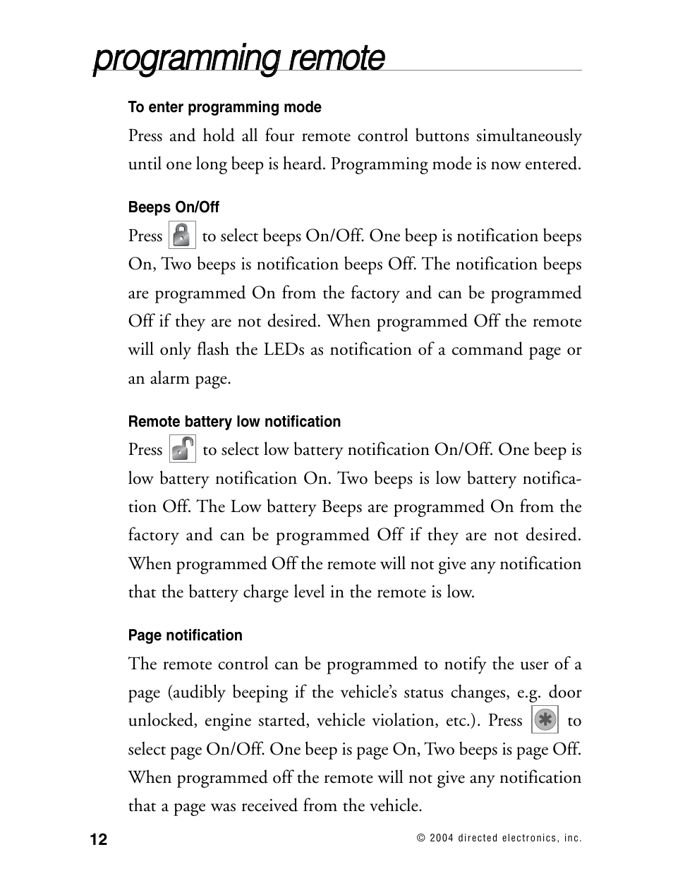 Pprro og grra am mm miin ng g rre em mo otte e | Directed Electronics 130XV User Manual | Page 16 / 52