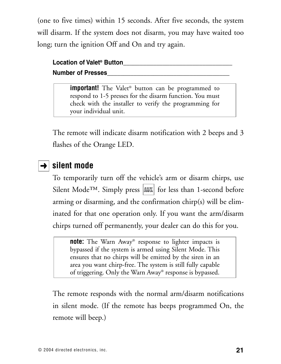 Silent mode | Directed Electronics 130XV User Manual | Page 25 / 52