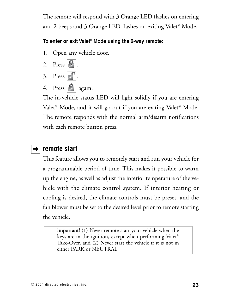 Remote start | Directed Electronics 130XV User Manual | Page 27 / 52