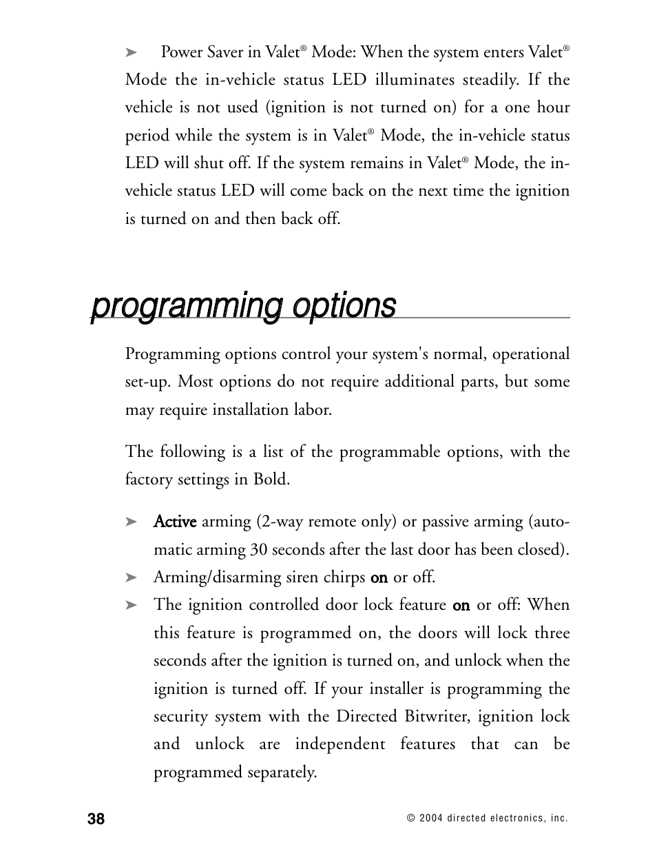 Pprro og grra am mm miin ng g o op pttiio on nss | Directed Electronics 130XV User Manual | Page 42 / 52