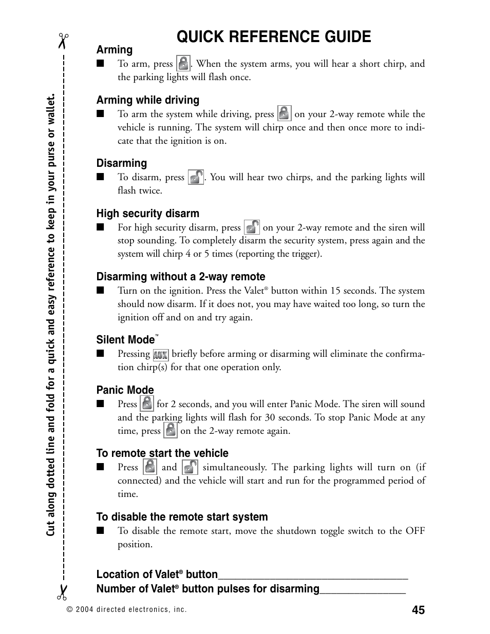 Quick reference guide | Directed Electronics 130XV User Manual | Page 49 / 52