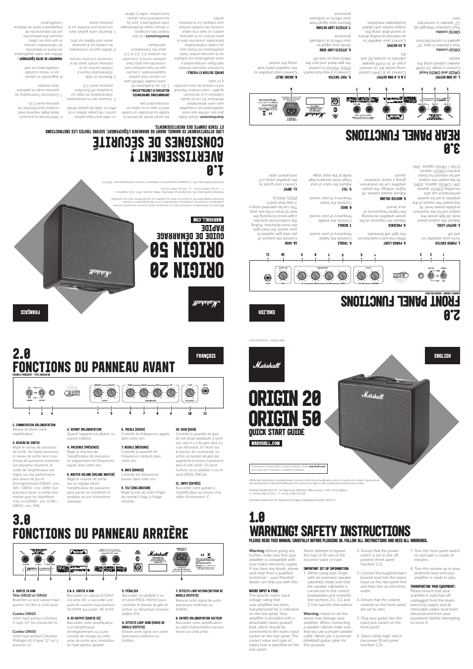 Marshall Amplification Origin 20 20W 1x10 Combo Amplifier with FX Loop and Boost (Black) User Manual | 2 pages