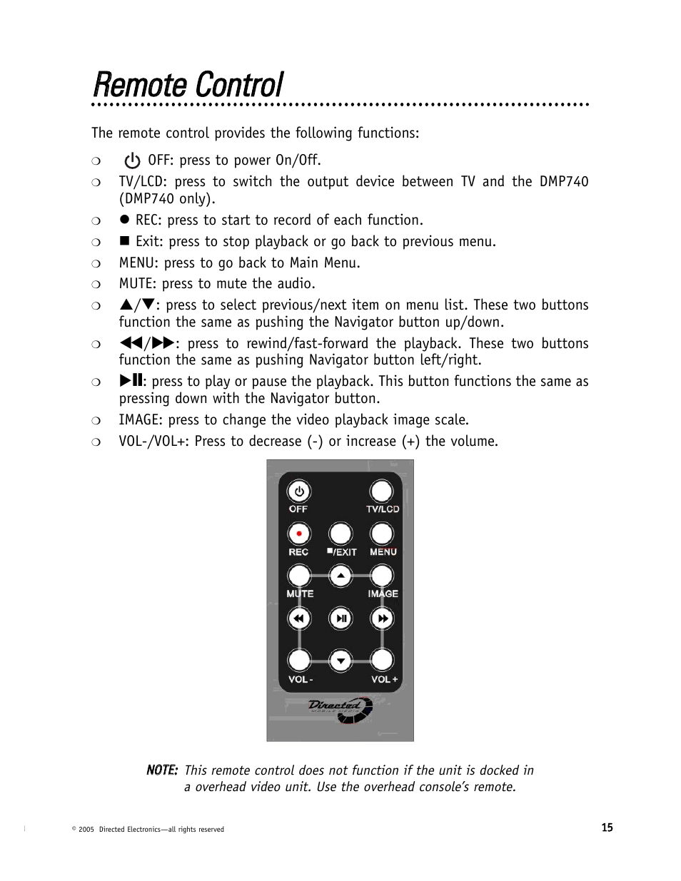 Rreem moottee c coonnttrrooll | Directed Electronics DMP040 User Manual | Page 15 / 58