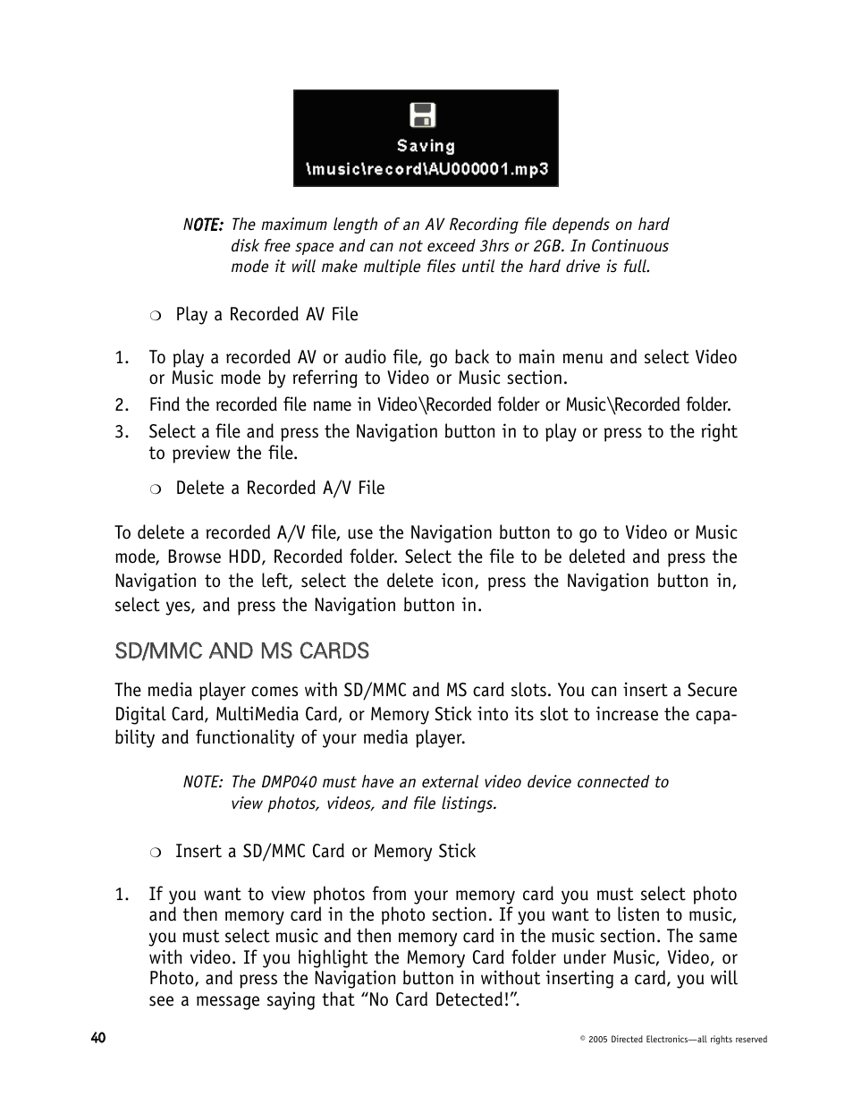 Directed Electronics DMP040 User Manual | Page 40 / 58