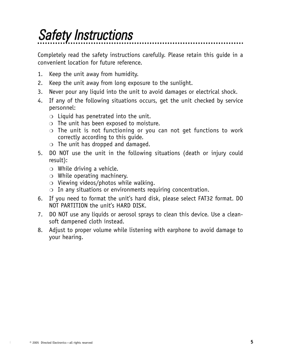 Ssaaffeettyy iinnssttrruuccttiioonnss | Directed Electronics DMP040 User Manual | Page 5 / 58